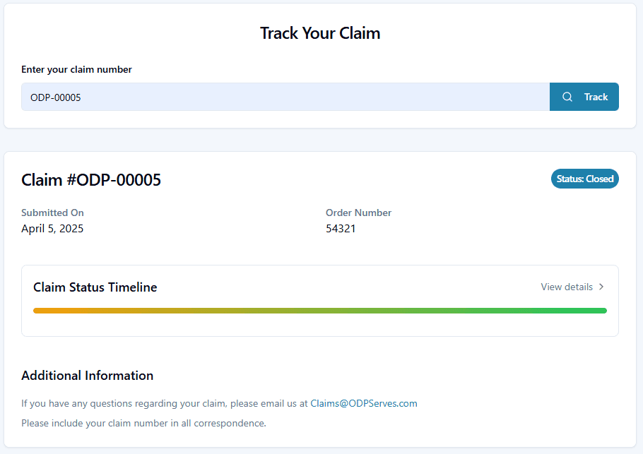 Claim Submission Form Screenshot